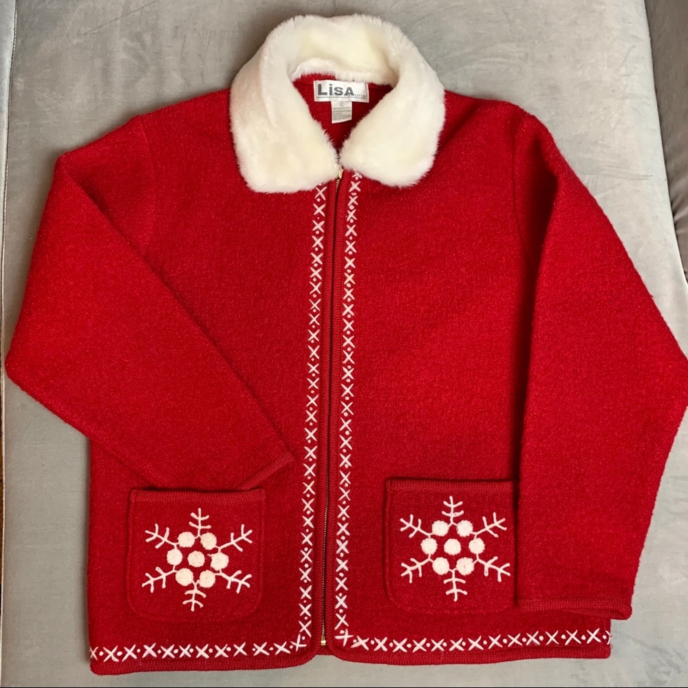 Lisa International Wool ZipUp Snowflake CardiganXL